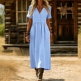 thumbnail image 2 of Taqqpue Women Maxi Dress Summer Crewneck Short Sleeve A Line Dress Loose Fit Plus Size Beach Sundress Casual Solid Color Linen Cotton T Shirt Dress for Women, 2 of 8