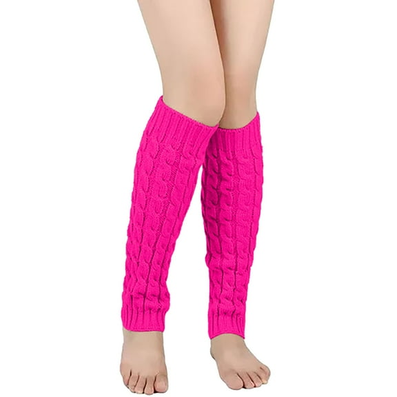 Fgnfyis Retro Knitted Leg Warmers Crochet Long Boot Socks Christmas Thickened Warm Socks for Women Adult Party Dance Yoga Knee High Stockings Hot Pink