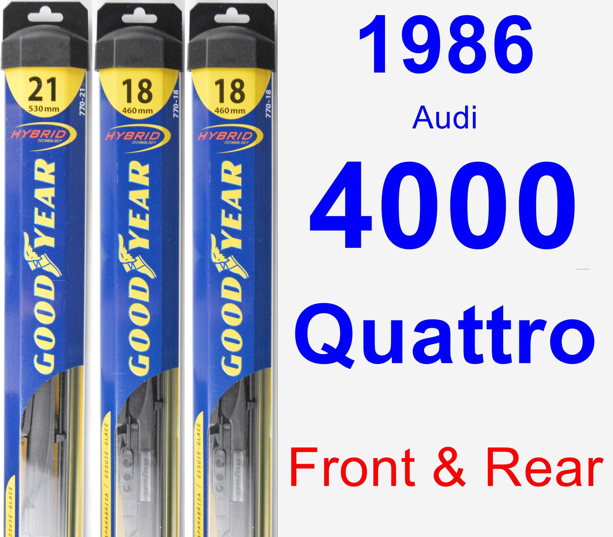 1986 Audi 4000 Quattro Wiper Blade Set/Kit (Front amp; Rear) (3 Blades)  Hybrid