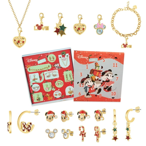 Disney Mickey and Minnie Mouse Love & Friendship Advent Gift Collection: Mix & Match Charms, Earrings, Necklace Christmas Calendar Box Set