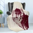 thumbnail image 4 of Cat Soft Flannel Fleece Throw Blanket, Grunge Style Illustration of a Baby Little Innocent Kitty on a Vintage Background, Cozy Plush for Indoor and Outdoor Use, 70" x 90", Maroon Cream, by Ambesonne, 4 of 5