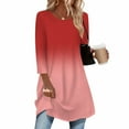 thumbnail image 3 of Womens 3/4 Sleeve Tunic Tops, Long Length Shirts for Women Fall Fashion Loose Fit Ombre Tie Dye Crewneck T-Shirts, 3 of 5
