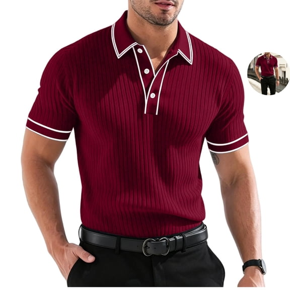 FOPSUFGWFO Mens Short Sleeve T-Shirt Knit Summer Fall Golf Polo Shirts Classic Fit Breathable Soft Tops for Sport Business 2XL