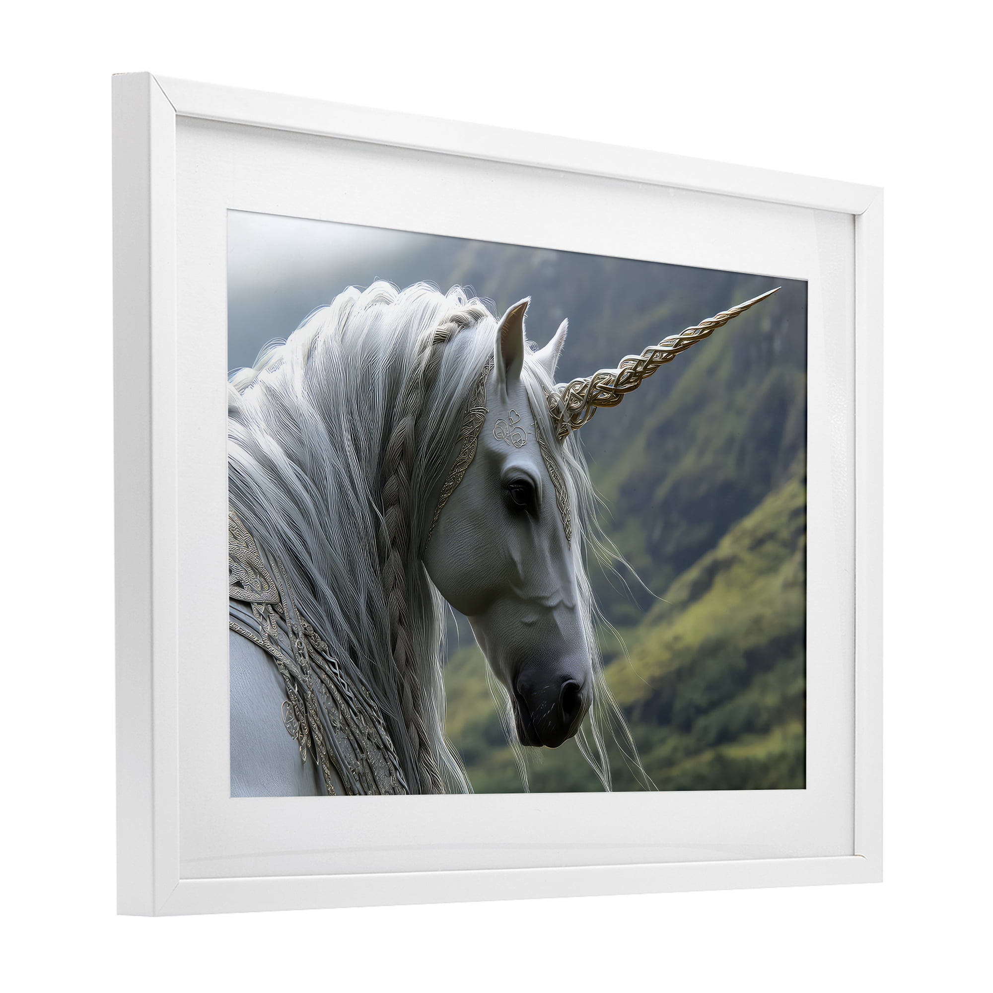 Stupell Industries Celtic Unicorn Braided Mane White Framed Print Under Glass, design by The Wands Want