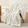 thumbnail image 6 of ROSEKIND Ultra-Soft 680GSM Faux Fur Ribbed Throw Blanket for Sofa & Bed, Cozy Gift for Adults & Friends, 50x60in, Ivory Cream, 6 of 9
