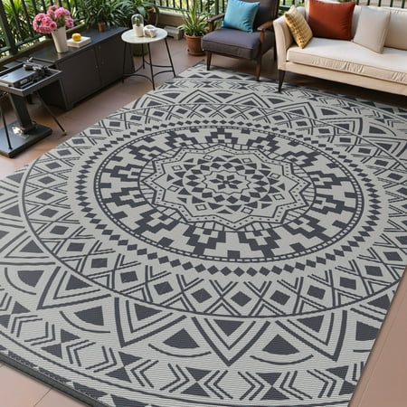 vunate outdoor rug 5x8 patio rug clearance plastic waterproof indoor outdoor mat for picnic rv porch camping reversible lightweight boho outside rug gray beige