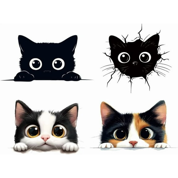 4 Pcs Iron on Decals Patches 4 Sizes Peeking Cat Iron on Stickers Black Cute Cat Kitten Transfer Stickers Plastic Washable Patches for DIY Clothes Decor Backpacks Cover for DIY