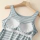 thumbnail image 5 of Pijama de manga corta para mujer, con mangas a rayas y copa acolchada, para el hogar, modal, 5 of 9