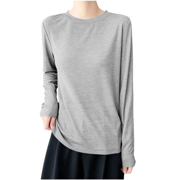 yillto Women Long Sleeve Shirts Basic Crewneck Lightweight Tees Solid Color Casual Loose Tshirts Tops