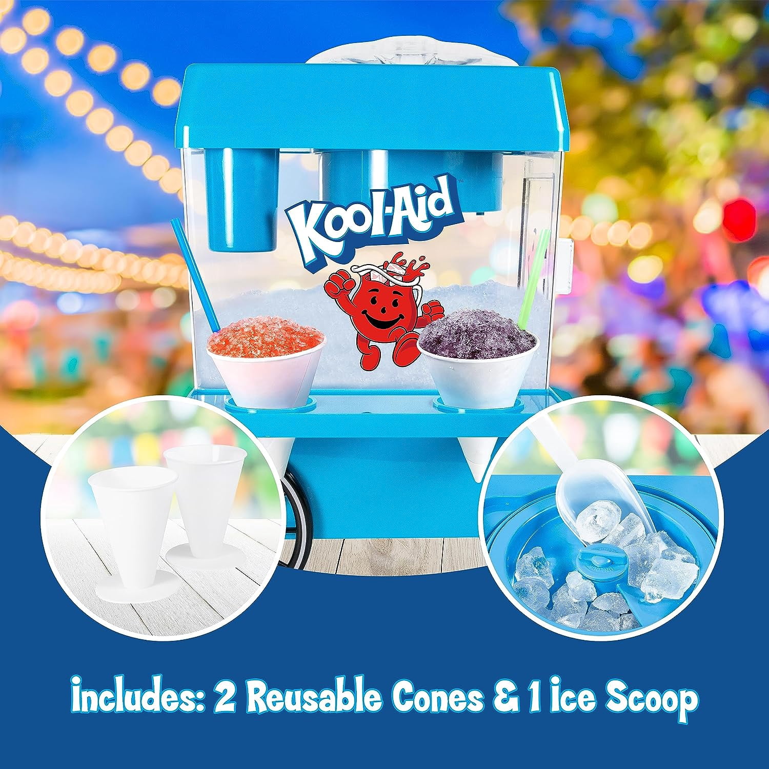 Kool-Aid Tabletop Snow Cone Maker, Shaved Ice Machine and Snow Cone Maker with 2 Ice Molds, Blue
