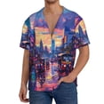 thumbnail image 1 of Balery Taxi Colorful Town Camisa Casual de Manga Corta con Botones para Hombre, Texturizada, Estilo Cubano, para Playa, Verano-4X-Large, 1 of 5