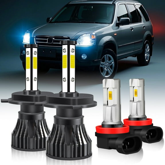 For Honda CR-V 2002-2004 LED Headlight 9003/H4 High/Low Beam H11 Fog Light Bulbs 400% Brighter than Halogen 4pcs