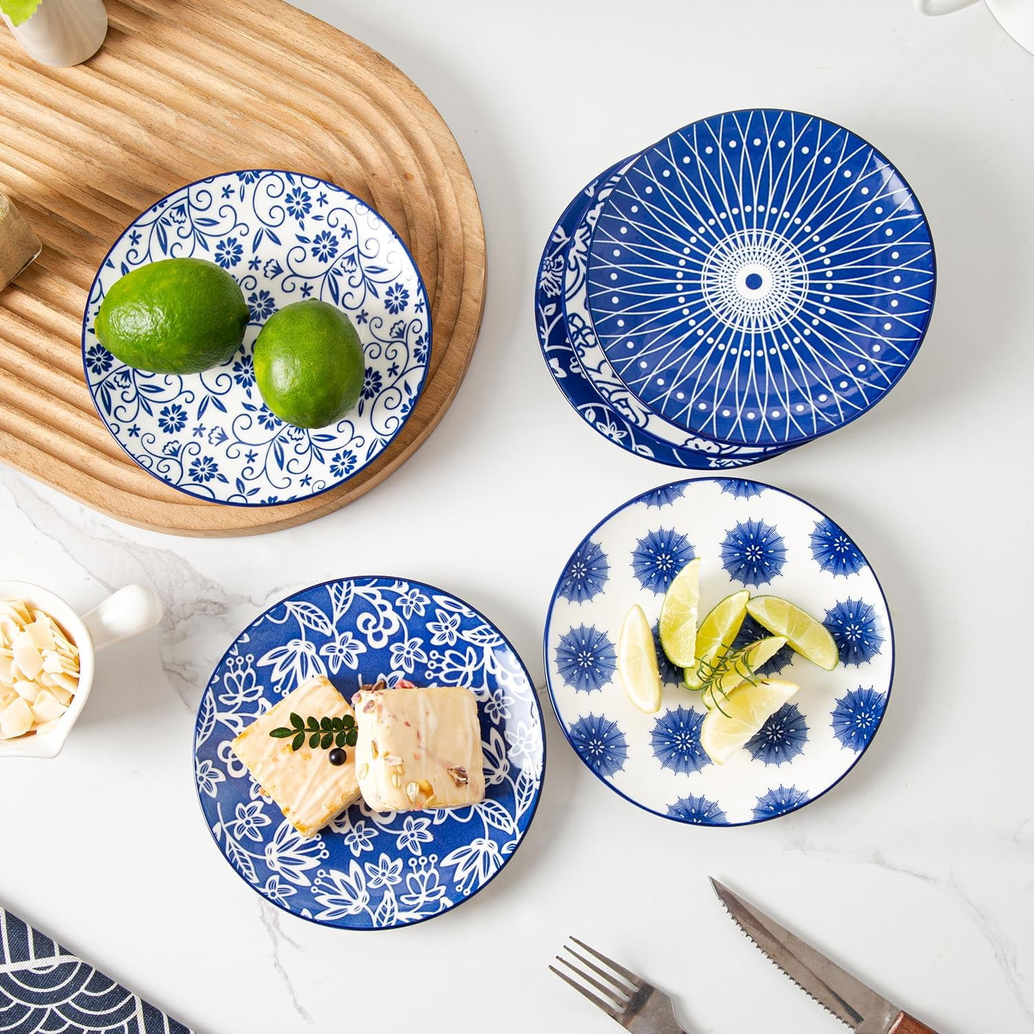 FIVEAGE 7 Inch White Dessert Plates Set Of 12, Ceramic Appetizer - View #5