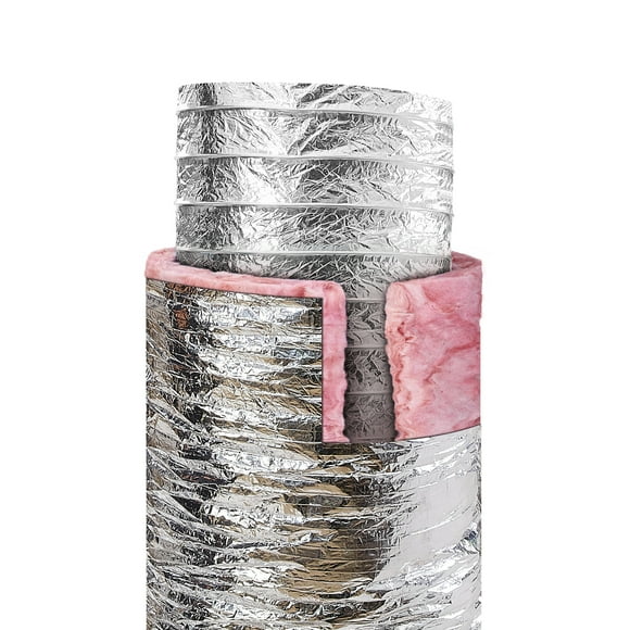 KFFKFF Ventilation Duct, 6'' Insulated Flex Hose 25FT Length with 2 Hose Clamps, Triple Layer Durability for HVAC Heat and Cool Airflow, Exhaust System, R-6.0 Fire Resistant Rating
