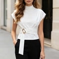 thumbnail image 2 of Rhuody Cute Tops For Women Short Sleeve Crew Neck Button Front Solid Color Tee Simple Women Clothing White, 2 of 4
