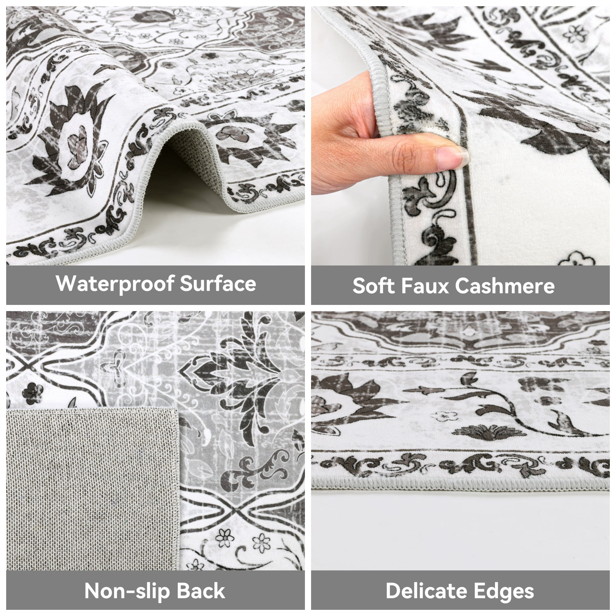 MJIAexp 6'x9' Moroccan Area Rug Washable Bedroom Rug Vintage Boho Area Rug Non-Slip Accent Throw Rug Stain Resistant Floor Carpet for Kitchen Entryway Living Room Office Boho Gray