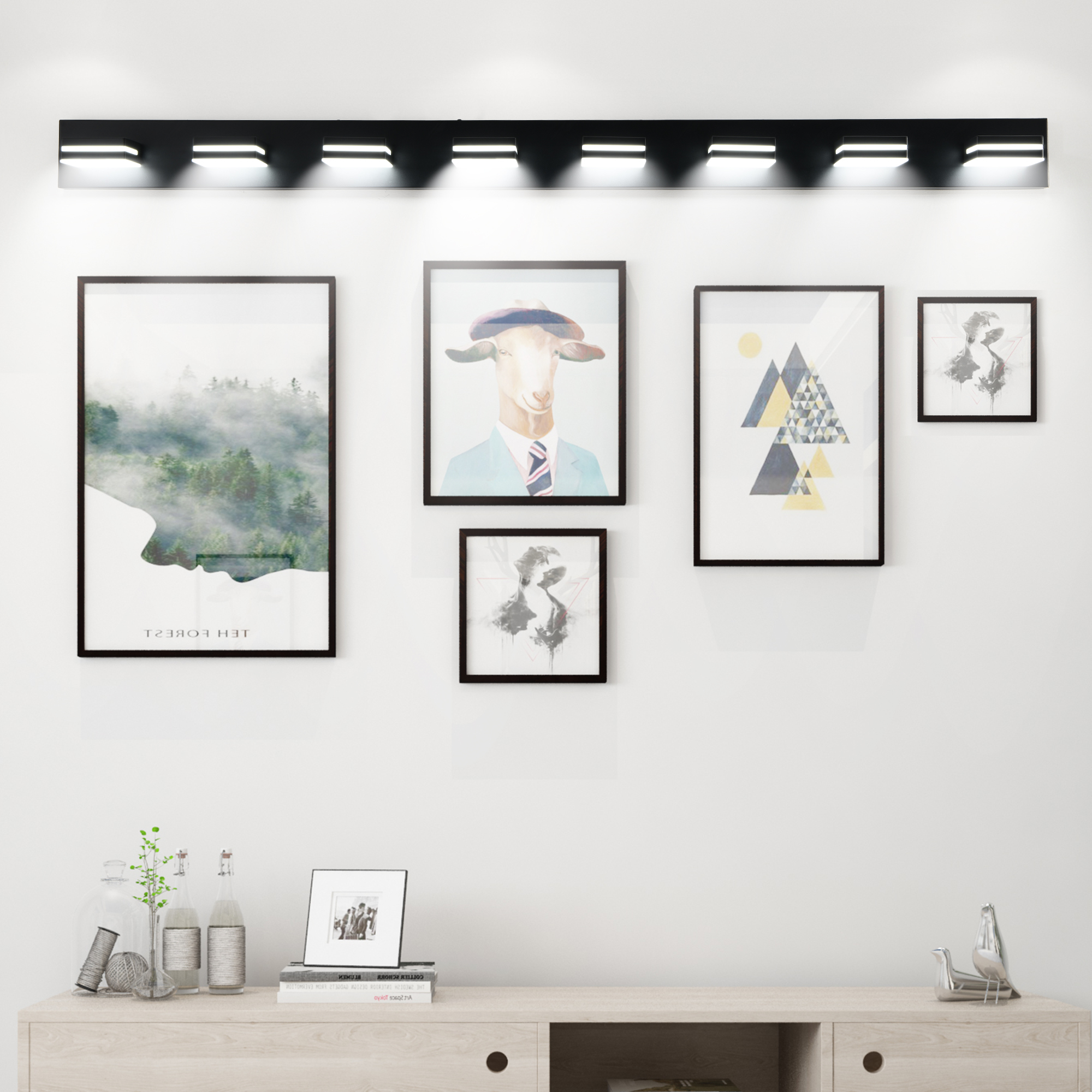 Leumius Modern 8-Light LED Vanity Light, Sleek Minimalist Design, Energy-Efficient, Easy to Install Wall Sconce for Mirror, Bathroom, Bedroom and Hallway Black