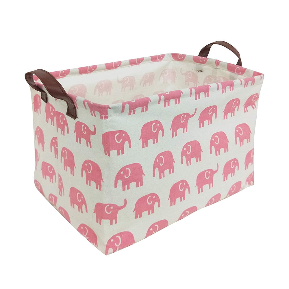 Rec-pink elephant INGHUA Rectangular Storage Basket Fabric Organizer Bin for Toys,Books,Clothes,Gifts,Pets-Perfect for Home,Office,Nursery,Dorm,Shelf 