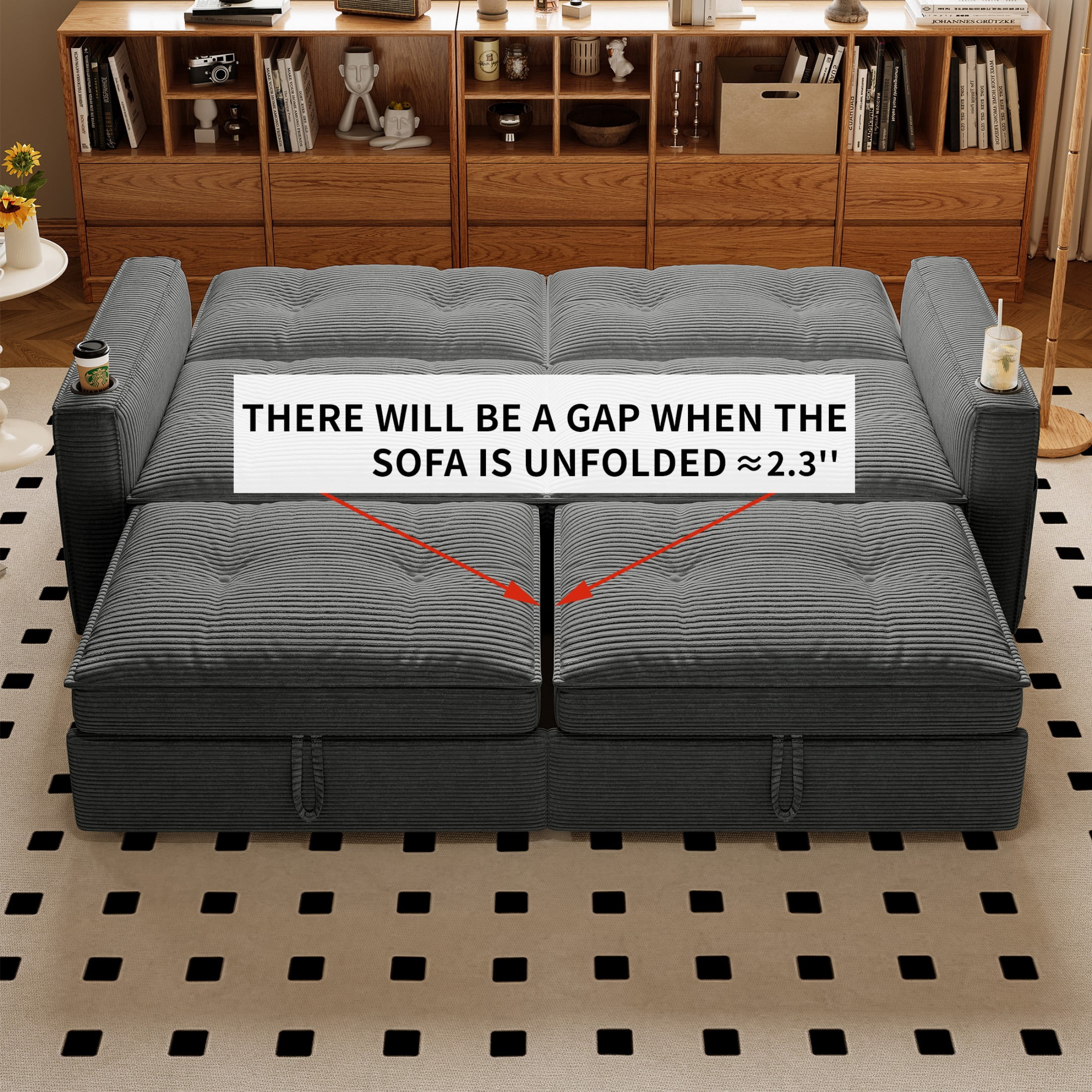 73" Sleeper Sofa,Loveseat 2 Seater Sofa Bed with Pull Out Bed, Convertible Small Couch with Pockets and Cup Holders,Grey