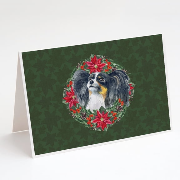 Papillon Poinsetta Wreath Greeting Cards and Envelopes Pack of 8