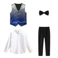 thumbnail image 5 of DHFJKG Carnival Boys 4PCS Performance Suit Set Sparkly Gradient Sequins Vest With Long Sleeve Button Up Collared Shirts Bow-Tie Dress Pants Party Show Comfortable Outfit, 5 of 7