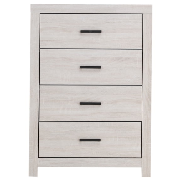 Knubmt Modern Wood Storage Cabinet with Handle, 4 Drawer Dresser for Living Room, Bedroom, Light Gray