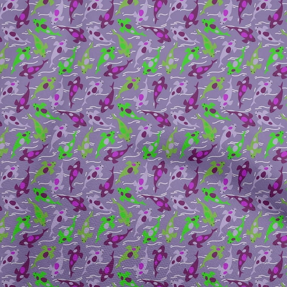 oneOone Silk Tabby Bluish Violet Fabric Asian Japanese Koi Fish Quilting Supplies Print Sewing Fabric By The Yard 42 Inch Wide