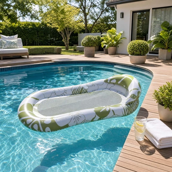 Inflatable Pool Float Bed, PVC Water Lounge with Headrest for Adults and Teens, Under 220 lb Capacity, Green