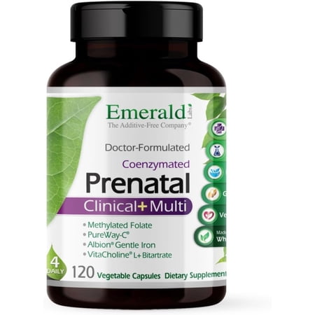 Emerald Labs Prenatal 4-Daily Multi - Multivitamin with Folic Acid, Vitamin C and Gentle Iron to Support Pregnant and Lactating Women - 120 Vegetable Capsules