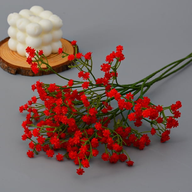 Xiao Hua 15 flores artificiales de aliento de bebé, ramo de gypsophila artificial de tacto real para arreglos florales de boda, fiestas, decoración del hogar (rojo)