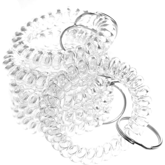 6PCS Spring Spiral Wrist Coil Key Chain, Plastic Spring Hand Ring Key Ring (Flat Wire), Wristband Key Ring, White