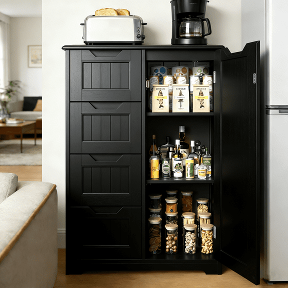 Small Pantry Cabinet, Asofer 42.5"H Storage Cabinet with 2 Drawers and Adjustable Shelves for Living Room, Kitchen, White