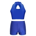 thumbnail image 2 of iiniim Kids Girls Halter Sequins Crop Top with Shorts Set Jazz Hip Hop Modern Street Ballet Ballroom Dance Costume Royal Blue 16, 2 of 7