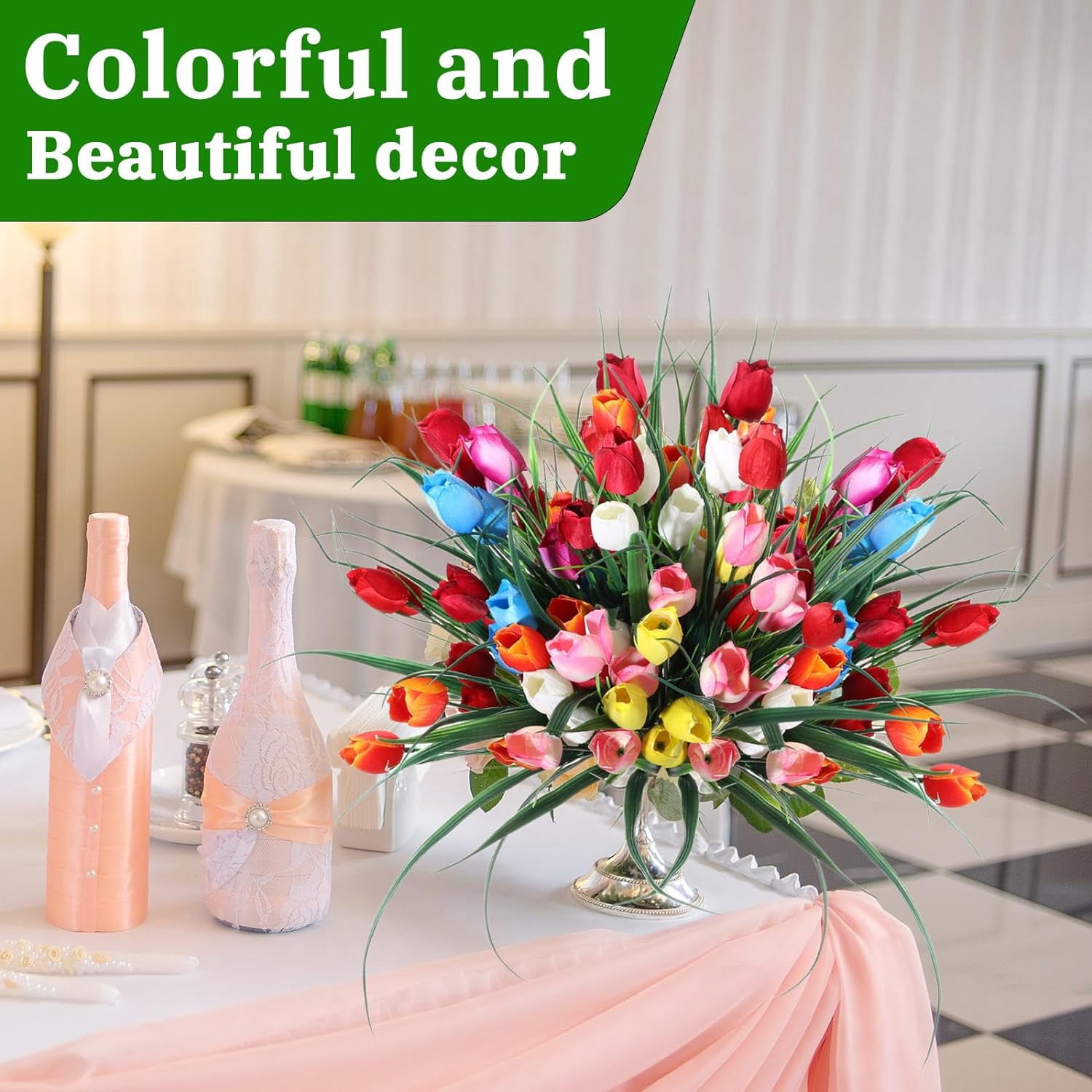 24 Bundles Artificial Tulips Fake Flowers UV Resistant Faux Realistic Tulip Flowers Faux Plastic Greenery Shrubs Plants for Wreath Home Room Office Party Wedding (Multicolor)