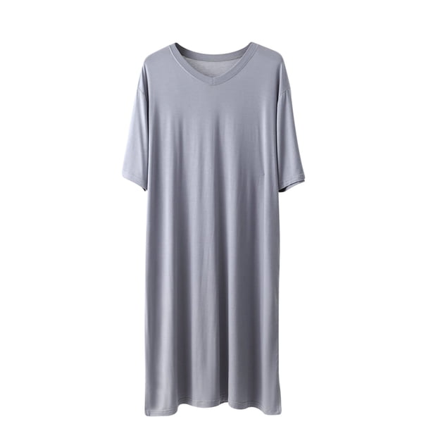 Batas de algodón para hombre, pijama de cuello holgado, color liso, fino, para el hogar, camisón de algodón para hombre
