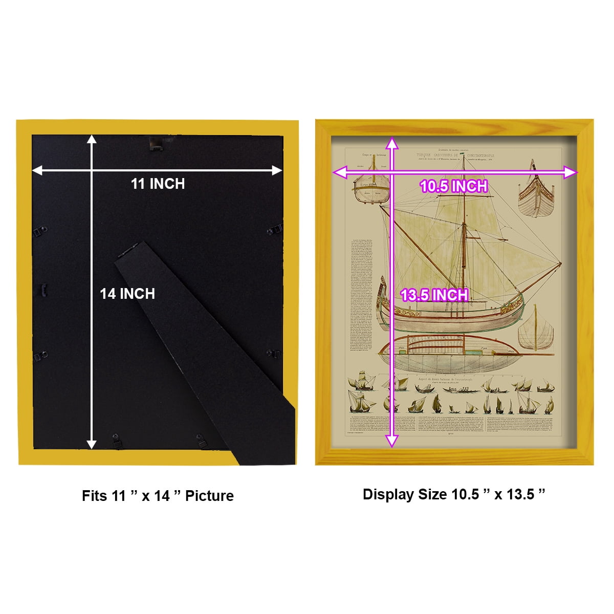 Antique Ship Plan I -Framed Print w/glass-Sunflower Yellow