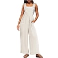 thumbnail image 1 of Wyzesi Workout Jumpsuit Shorts Plus Women's Square Neck Ribbed Wide Leg Jumpsuit Sleeveless High Waist Pants Rompers with Pockets 2025 Features, 1 of 7