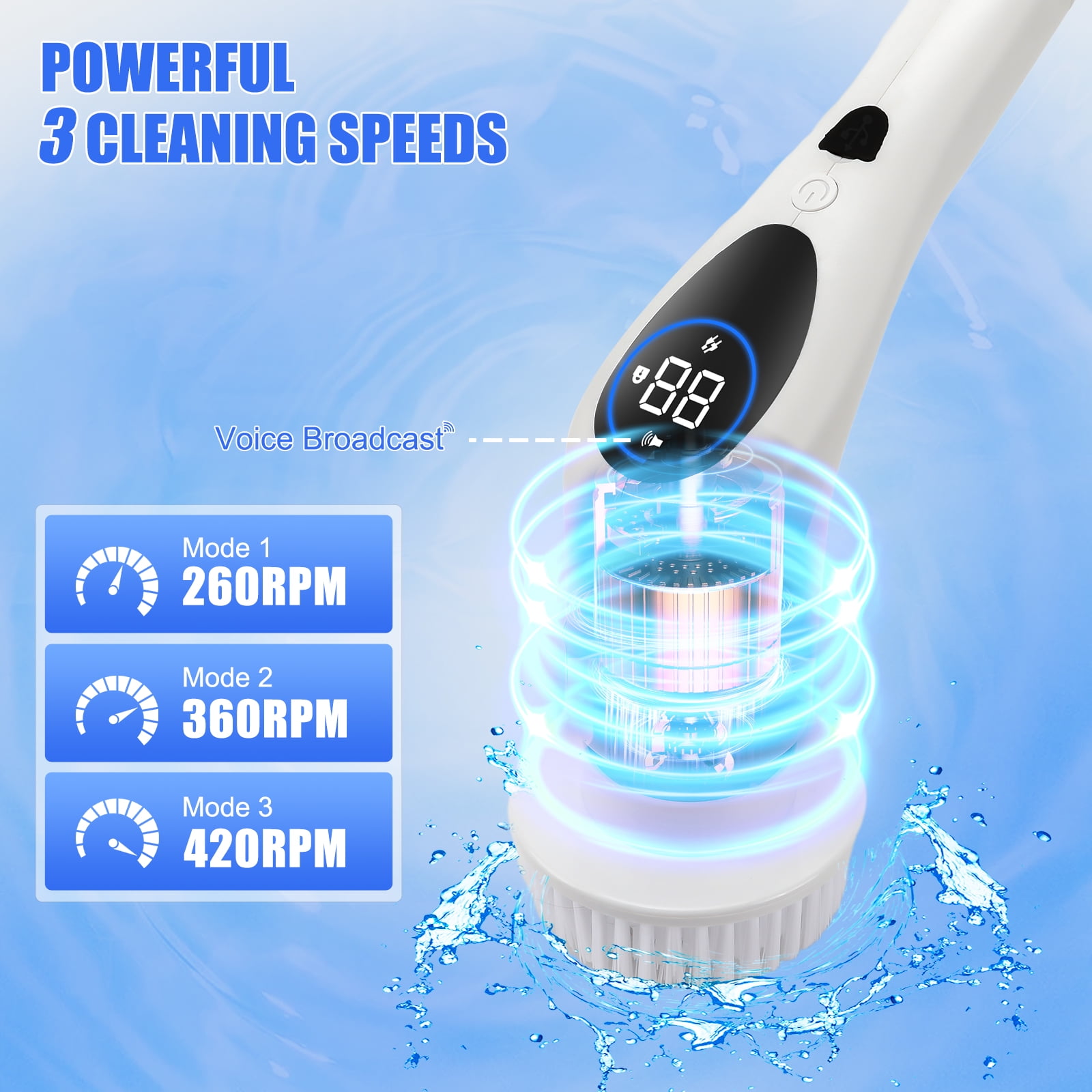 3 Heads Electric Cleaning Brush Head Turbo Scrub Handheld 360° For