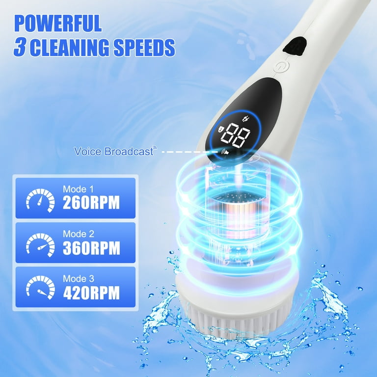 YUWENUS Electric Spin Scrubber, 3 Speeds Cordless Cleaning Brush