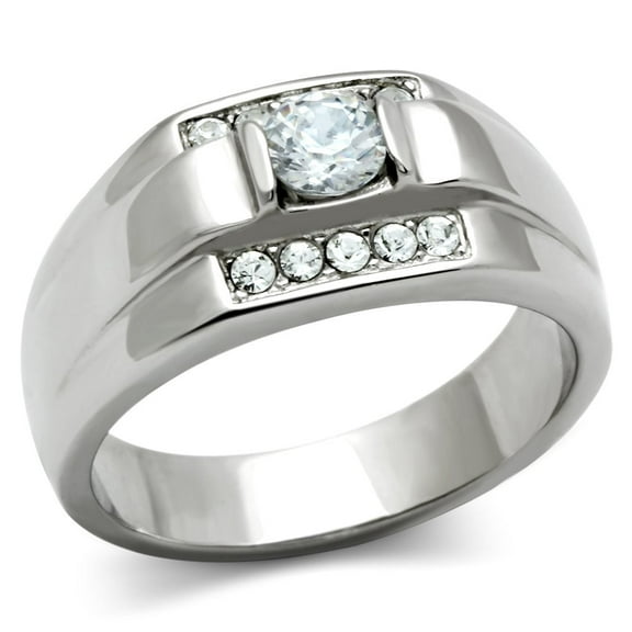 TK314 - High polished (no plating) Stainless Steel Ring with AAA Grade CZ in Clear