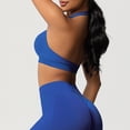 thumbnail image 4 of Neewe Women's Seamless Sports Bra Knitted Yoga Suit Gathering Breathable Workout Gym Tank Top for Women-Blue L, 4 of 9
