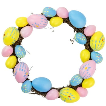 Northlight 10" Unlit Floral Stem Easter Egg Spring Grapevine Wreath - Yellow/Pink