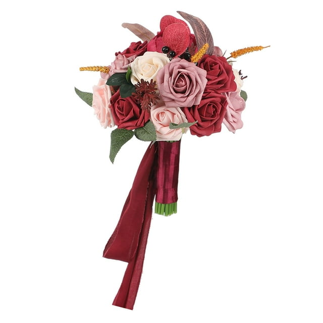 Ramo de novia, ramo de dama de honor, ramo de mano, flores artificiales para novia Rojo