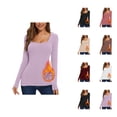 thumbnail image 1 of Hauts à Manches Longues pour Femmes 2026 Automne Hiver Col Carré Uni Ajusté Respirant T-Shirt, 1 of 7