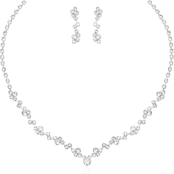 DESIGNICE Elegant Necklace Earrings Bracelet Crystal Bridal Wedding Jewelry Sets for Brides Bridesmaid Prom Formal Costume Accessories for Women