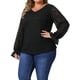 thumbnail image 4 of Blusa de mujer de talla grande GRACE & GRANDEUR con encaje floral, doble capa, escote en V, manga larga, elegante y casual, talla 1X, color negro, 4 of 6