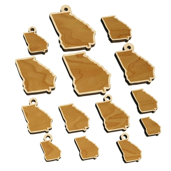 Georgia State Silhouette Wood Mini Charms Shapes DIY Craft Jewelry - With Hole - Various Sizes (16pcs)