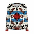 thumbnail image 4 of Long Sleeve Henley Shirt for Women Tribal Aztec Pattern Graphic Print Notch V Neck Relaxed Fit Southwest Style Casual Workwear Soft Lightweight Top, 4 of 5