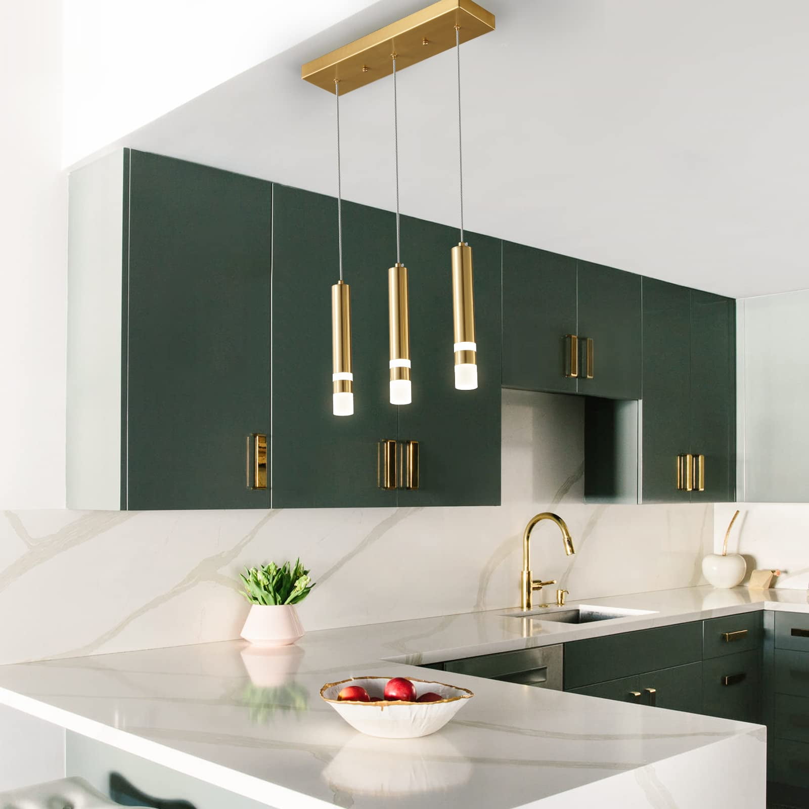 ZHLWIN 3-Light Dining Room Modern Pendant Light Kitchen Fixture Dimmable LED Gold Mini Pendant Lighting fo Kitchen Island Study Pendant Lights