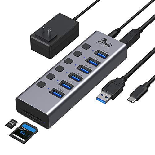 Universal Powered USB 3.0/USB C Hub, 8-Ports Aluminum USB Splitter with 6 USB 3.0 Data Ports, SD/TF Card Readers,On/Off Switches, 5V/4A AC Adapter,for PC, Laptops,MacBook Pro/Air, Surf - Walmart.com